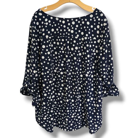 Dressbarn Women’s Plus Size 2X Navy Blue Polka Dot Blouse – Polyester Spandex - Picture 1 of 6
